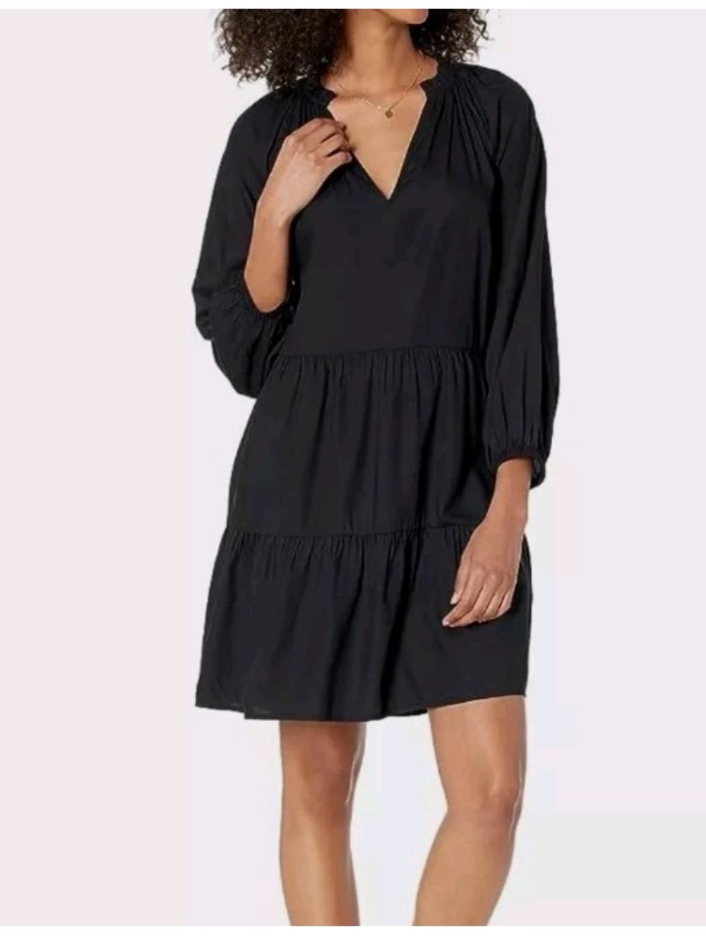 🆕 The Drop Women's @caralynmirand Black Ruffle-Neck Tiered Mini Dress - M NWT